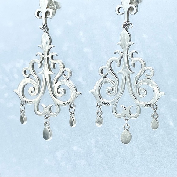SOLD Authentic Tiffany & Co. Sterling Silver Enchant Chandelier Scroll Earrings - Picture 4 of 8